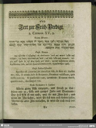 [Früh-Predigt. 2. Chron. XV, 2]