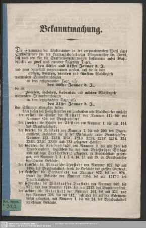 1854: Bekanntmachung