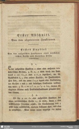 Erster Abschnitt. Von den abgeleiteten Funktionen