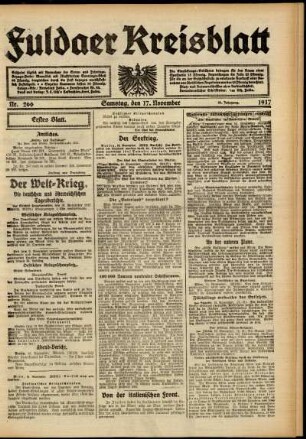 Erste Ausgabe vom Samstag, den 17. November 1917.