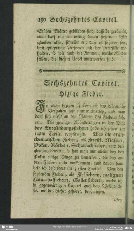 Sechszehntes Capitel. Hizige Fieber