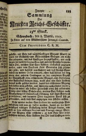 13. Stuck. Schwabach, den 8. Martii, 1757.