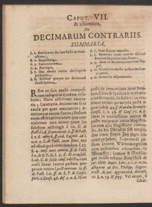 Caput VII. & ultimum. De Decimarum Contrariis.