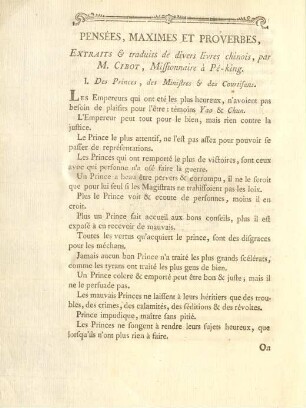 Pensées, Maximes & Proverbs traduits du chinois