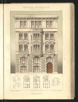 Wohnhaus in Wien. Wieser & Lotz, Architekten. Grundrisse Parterre, Hochparterre, 1., 2. u. 3. Stock