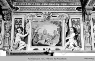 Friesfolge mit Jagdszenen und dem Corsiniwappen : Auszug der Jäger mit Spießen und Hunden