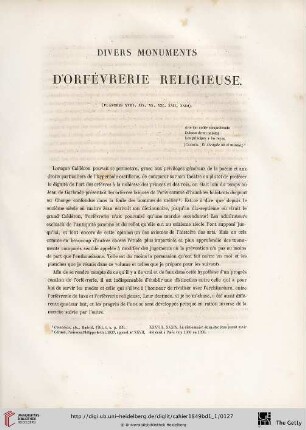 Divers monuments d'orfévrerie religieuse