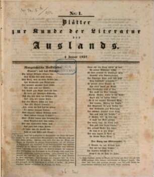 Blätter zur Kunde der Literatur des Auslands. 2, 2. 1837