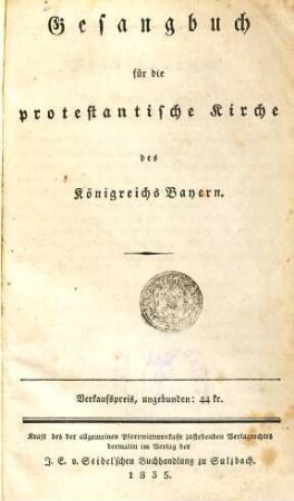 Gesangbuch für die Protestantische Kirche des Königreichs Bayern