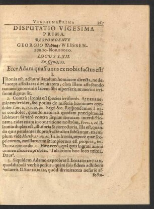 Disputatio Vigesima Prima. Respondente Georgio Nuding/ ...