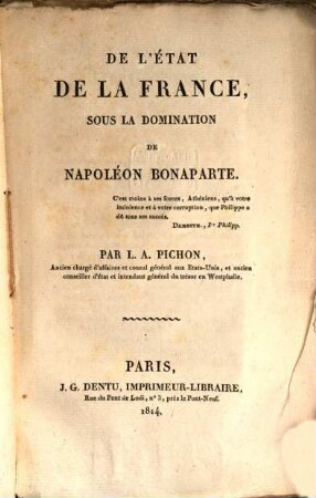 De létat de la France, sous la domination de Napoléon Bonaparte