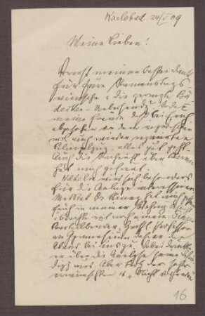 Schreiben von Constantin Fehrenbach, Karlsbad, an Elisabeth Rosset, Bericht über einen Kuraufenthalt
