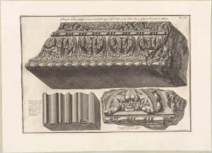 Disegno di due antiche cornici consimili (Zwei antike Kranzgesimse), aus der Folge "Antichità d’Albano e di Castel Gandolfo", Tafel XX.