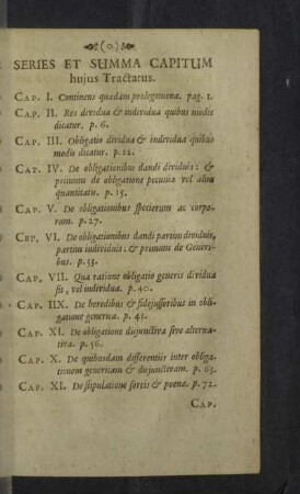 Series et Summa Capitum hujus Tractatus. [de Dividuis et Individuis Obligationibus]