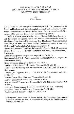 Die Diskussion über das Hamburger Seemannsrecht um 1850 : nebst Vorgeschichte