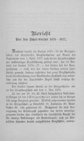 Bericht über den Schul-Cursus 1876-1877