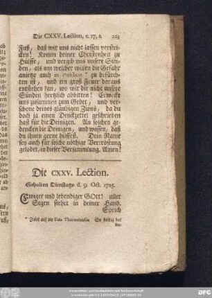 Die CXXV. Lection. Gehalten Dienstags d. 9. Oct. 1725.
