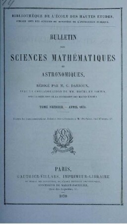 Tome Premier. - Avril 1870.