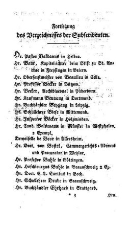 Fortsetzung des Verzeichnisses der Subscribenten