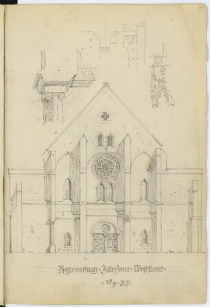 Alte Pfarrkirche, Regensburg: Ansicht, Details (aus: Skizzen- und Fotoalbum 2)