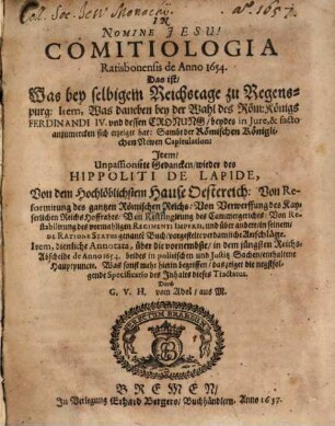 Comitiologia Ratisbonensis : de anno 1654
