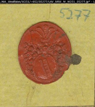 Siegler: Überlieferungsart: Stoff: Lack Farbe: rot Form: oval. Durchmesser: 20 mm Art: Typ: Umschrift: