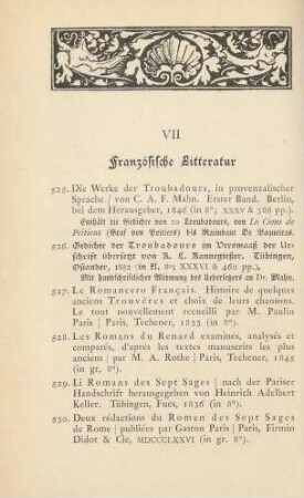 VII Französische Litteratur
