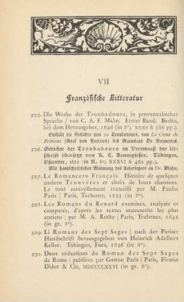 VII Französische Litteratur