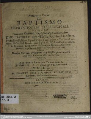 De Baptismo disputationem theologicam