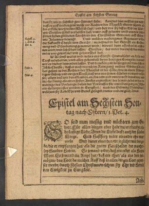 Epistel am Sechsten Sontag nach Ostern/ 1. Pet. 4.