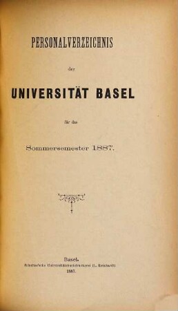 Personal-Verzeichnis der Behörden, Lehrer, Studierenden, akademischen Sammlungen, Anstalten, Kliniken und Seminare. 1887, SS