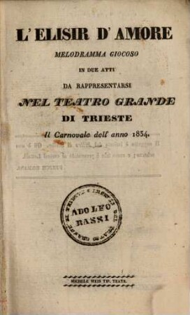 L' elisir d'amore : Melodramma giocoso in 2 atti