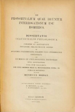 De pronominalium quae dicuntur interrogationum usu Homerico : (Haller Doctordiss.)