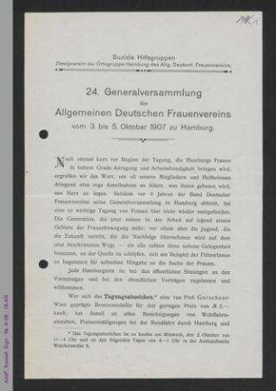 Werbeblatt der Sozialen Hilfsgruppen - Zweigverein der Ortsgruppe Hamburg des ADF