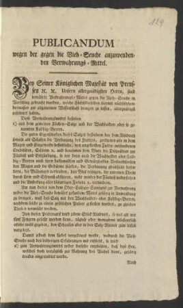 Publicandum wegen der gegen die Vieh-Seuche anzuwendenden Verwahrungs-Mittel : Signatum Berlin, den 10ten August 1786.