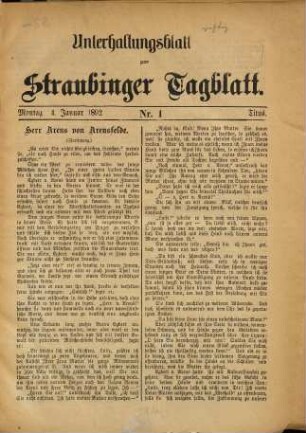 Straubinger Tagblatt. Unterhaltungsblatt zum Straubinger Tagblatt, 1892/93