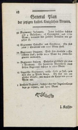 General Plan der jetzigen kaiserl. königlichen Armeen