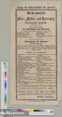 Geheimnisse der Ober-, Mittel- und Unterwelt, stereoscopisch dargestellt.