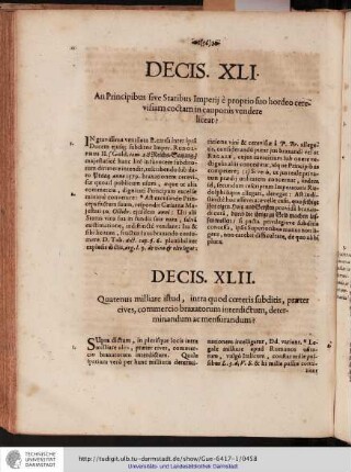 Decis. XLI An Principibus sive Statibus Imperij e proprio suo hordeo cerevissiam coctam in cauponis vendere liceat?