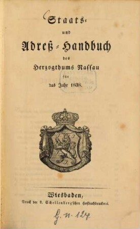Staats- und Adreß-Handbuch des Herzogthums Nassau. 1838, 1838