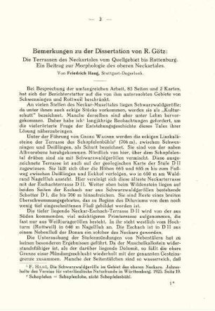 Bemerkungen zu der Dissertation von R. Götz: "Die Terrassen des Neckartales vom Quellgebiet bis Rottenburg. Ein Beitrag zur Morphologie des oberen Neckartales."