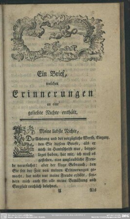 Ein Brief, welcher Erinnerungen an eine geliebte Nichte enthält