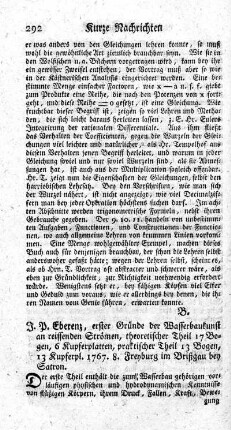 Erster Gründe der Wasserbaukunst an reissenden Strömen.