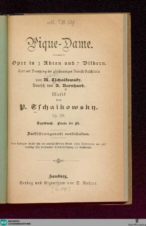 Pique-Dame : Oper in 3 Akten und 7 Bildern