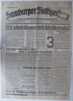 Letzte Ausgabe der kommunistischen Tageszeitung "Hamburger Volkszeitung" vor dem Verbot durch die NS-Regierung