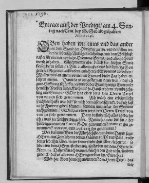 Extract ausz der Predigt ... bey S. Sebald gehalten/ Anno 1646.