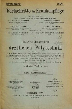 Fortschritte der Krankenpflege - Illustrirte Monatsschrift der ärztlichen Polytechnik. 14. 1892