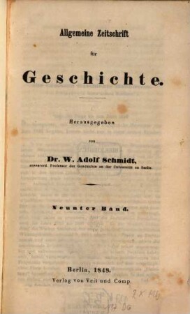 Allgemeine Zeitschrift für Geschichte. 9. 1848