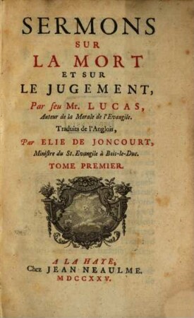 Sermons sur la mort et le jugement, 1. (1725)