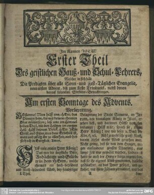 Erster Theil Des geistlichen Hauß- und Schul-Lehrers ...